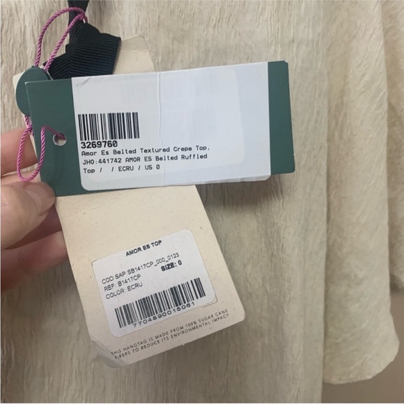 Johanna Ortiz Amor Es Belted Textured Crepe Top Cream White Beige Size 0 New NWT - Picture 11 of 12